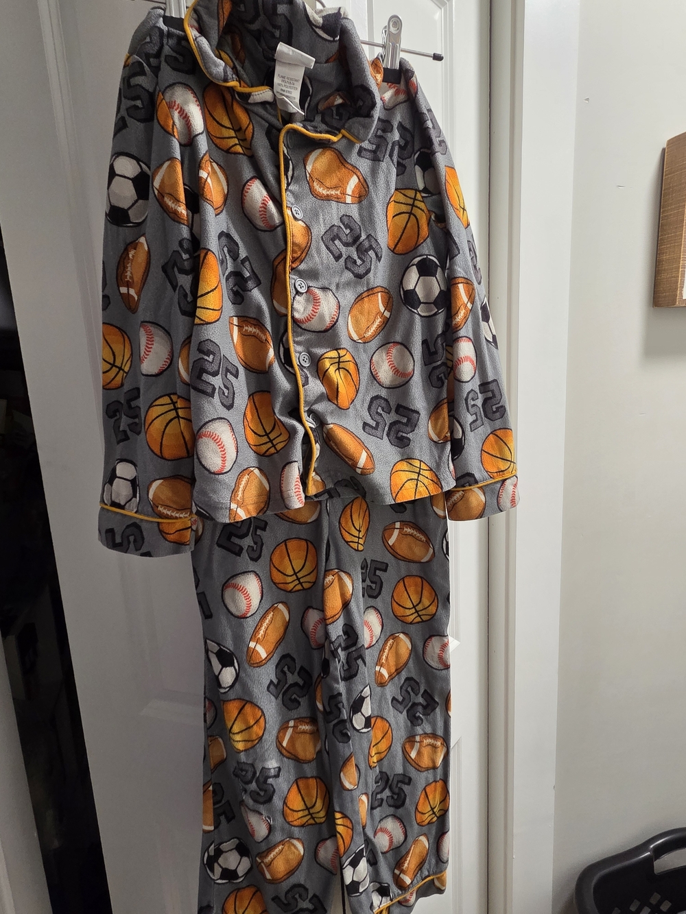 Kids Grey Sports Print Pajama Set with Orange Accents